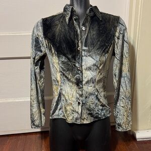 Vintage 90s dark watercolor velvet Button Down Shirt